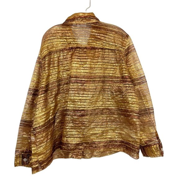 Vintage Gold Metallic Striped Sheer Button Down Shirt Mother of Pearl - Size 2X - Picture 2 of 6